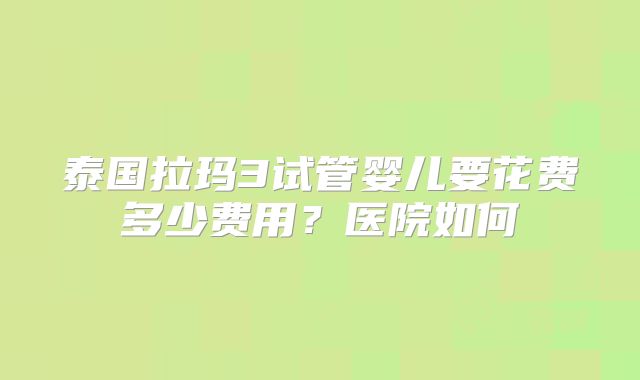 泰国拉玛3试管婴儿要花费多少费用？医院如何