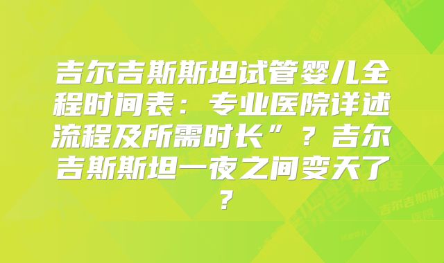 吉尔吉斯斯坦试管婴儿全程时间表:专业医院详述流程及所需时长”?吉尔吉斯斯坦一夜之间变天了?