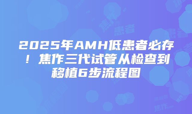 2025年AMH低患者必存!焦作三代试管从检查到移植6步流程图