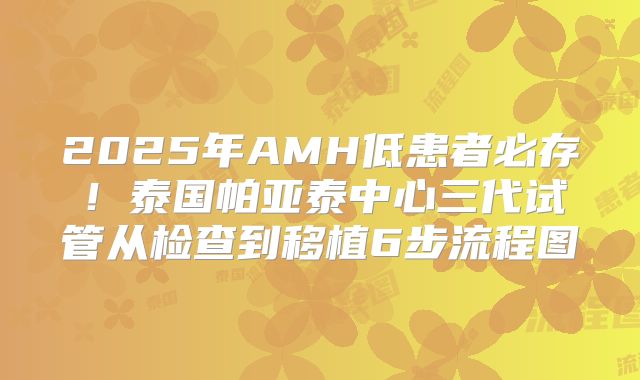 2025年AMH低患者必存!泰国帕亚泰中心三代试管从检查到移植6步流程图