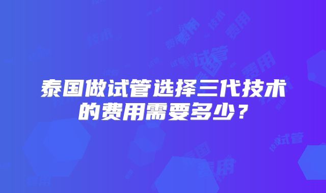 泰国做试管选择三代技术的费用需要多少?