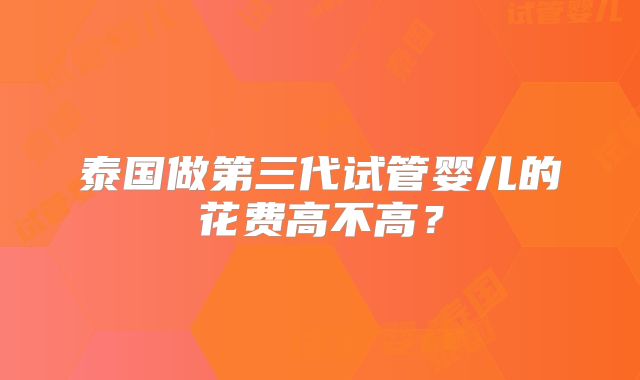 泰国做第三代试管婴儿的花费高不高？