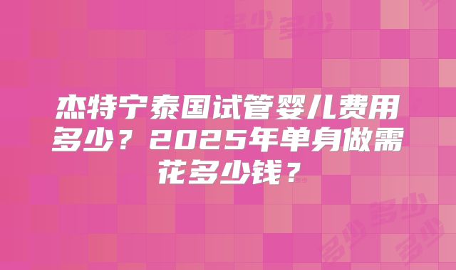 杰特宁泰国试管婴儿费用多少?2025年单身做需花多少钱?