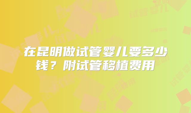 在昆明做试管婴儿要多少钱？附试管移植费用