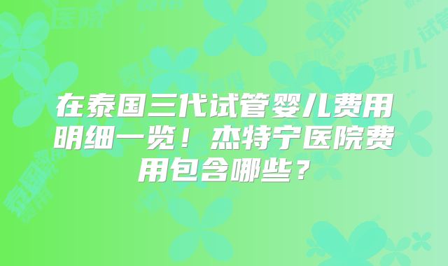 在泰国三代试管婴儿费用明细一览！杰特宁医院费用包含哪些？