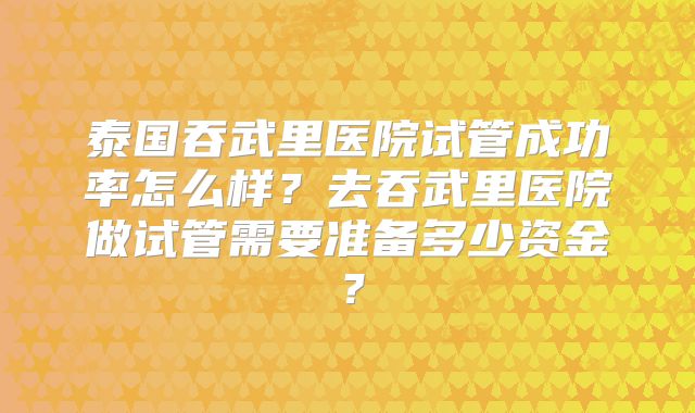泰国吞武里医院试管成功率怎么样？去吞武里医院做试管需要准备多少资金？