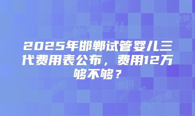 2025年邯郸试管婴儿三代费用表公布,费用12万够不够?