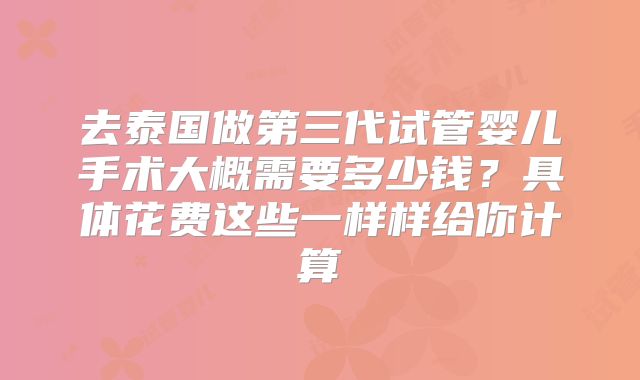 去泰国做第三代试管婴儿手术大概需要多少钱？具体花费这些一样样给你计算
