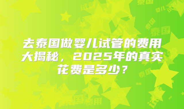 去泰国做婴儿试管的费用大揭秘，2025年的真实花费是多少？