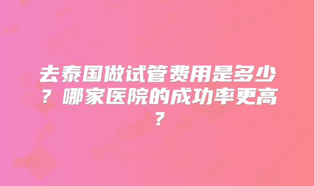 去泰国做试管费用是多少?哪家医院的成功率更高?
