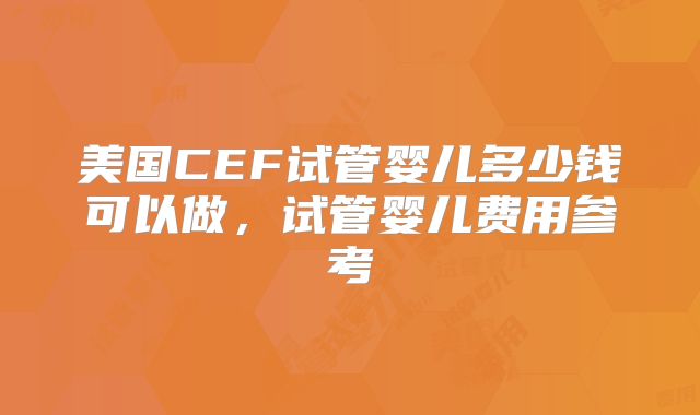 美国CEF试管婴儿多少钱可以做,试管婴儿费用参考