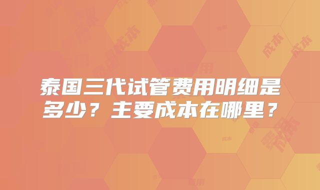 泰国三代试管费用明细是多少?主要成本在哪里?