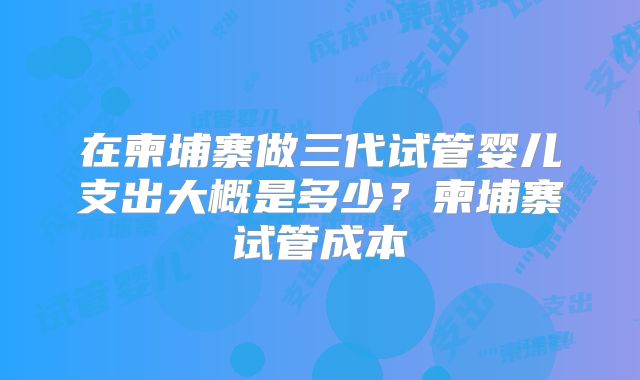 在柬埔寨做三代试管婴儿支出大概是多少？柬埔寨试管成本
