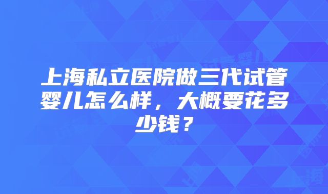 上海私立医院做三代试管婴儿怎么样，大概要花多少钱？