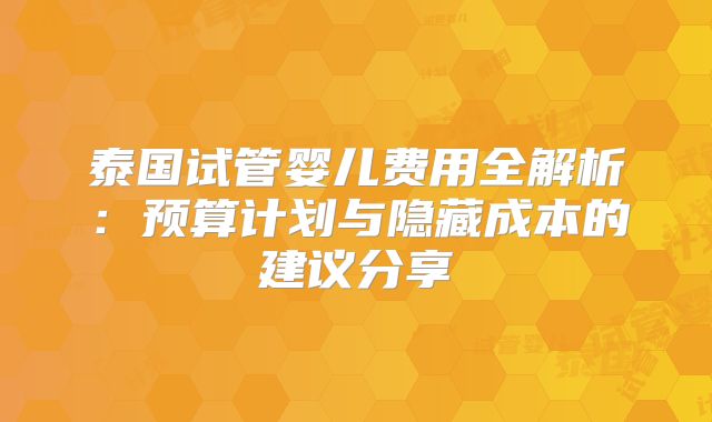 泰国试管婴儿费用全解析:预算计划与隐藏成本的建议分享