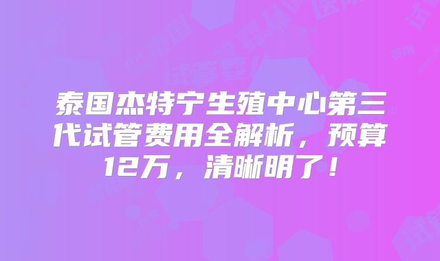泰国杰特宁生殖中心第三代试管费用全解析，预算12万，清晰明了！