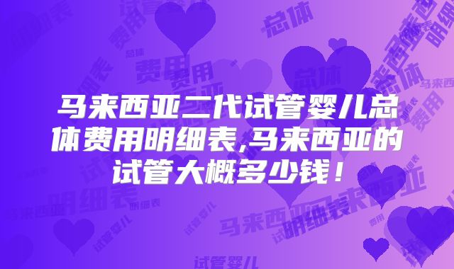 马来西亚二代试管婴儿总体费用明细表,马来西亚的试管大概多少钱！
