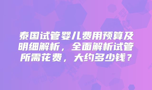 泰国试管婴儿费用预算及明细解析，全面解析试管所需花费，大约多少钱？