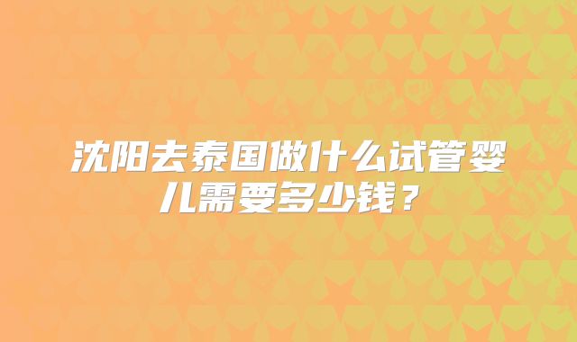 沈阳去泰国做什么试管婴儿需要多少钱？