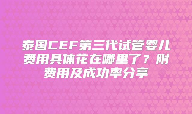 泰国CEF第三代试管婴儿费用具体花在哪里了?附费用及成功率分享