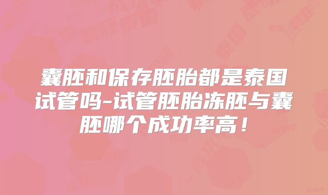 囊胚和保存胚胎都是泰国试管吗-试管胚胎冻胚与囊胚哪个成功率高!