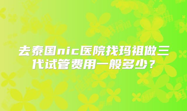 去泰国nic医院找玛祖做三代试管费用一般多少？