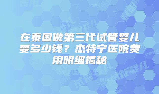 在泰国做第三代试管婴儿要多少钱?杰特宁医院费用明细揭秘
