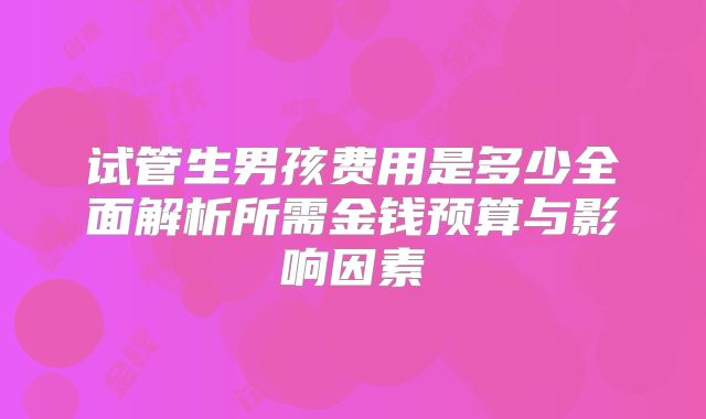 试管生男孩费用是多少全面解析所需金钱预算与影响因素
