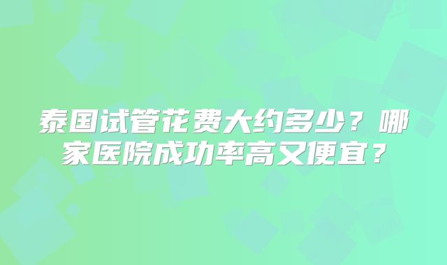 泰国试管花费大约多少?哪家医院成功率高又便宜?