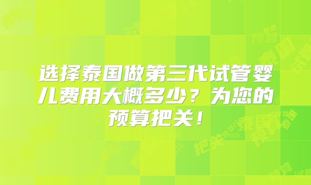 选择泰国做第三代试管婴儿费用大概多少?为您的预算把关!