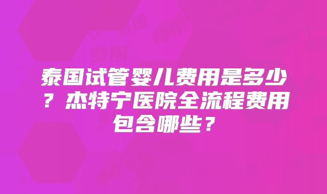 泰国试管婴儿费用是多少?杰特宁医院全流程费用包含哪些?