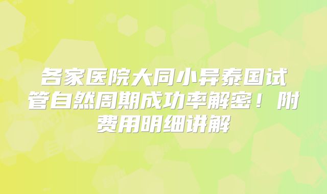 各家医院大同小异泰国试管自然周期成功率解密！附费用明细讲解