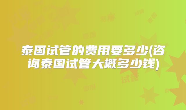 泰国试管的费用要多少(咨询泰国试管大概多少钱)
