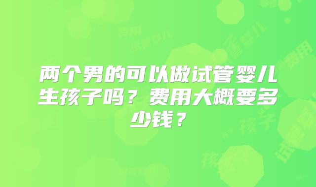 两个男的可以做试管婴儿生孩子吗?费用大概要多少钱?