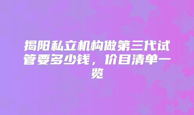 揭阳私立机构做第三代试管要多少钱，价目清单一览