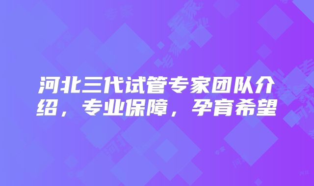 河北三代试管专家团队介绍,专业保障,孕育希望