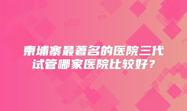 柬埔寨最著名的医院三代试管哪家医院比较好?