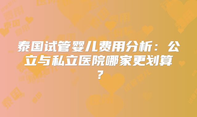 泰国试管婴儿费用分析:公立与私立医院哪家更划算?