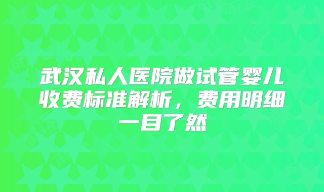 武汉私人医院做试管婴儿收费标准解析,费用明细一目了然