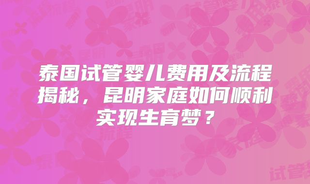 泰国试管婴儿费用及流程揭秘，昆明家庭如何顺利实现生育梦？