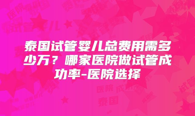 泰国试管婴儿总费用需多少万?哪家医院做试管成功率-医院选择
