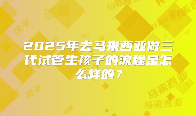 2025年去马来西亚做三代试管生孩子的流程是怎么样的？
