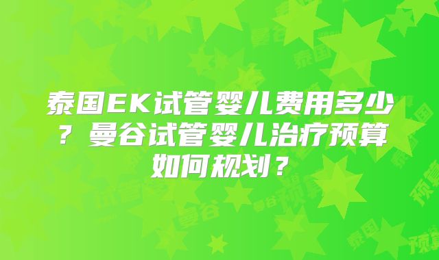 泰国EK试管婴儿费用多少?曼谷试管婴儿治疗预算如何规划?