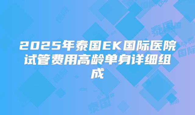 2025年泰国EK国际医院试管费用高龄单身详细组成
