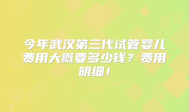 今年武汉第三代试管婴儿费用大概要多少钱？费用明细！