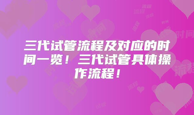 三代试管流程及对应的时间一览！三代试管具体操作流程！