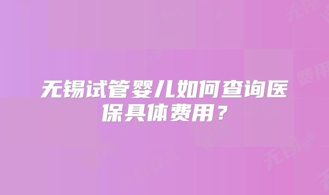 无锡试管婴儿如何查询医保具体费用？