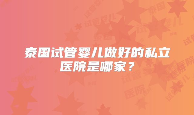 泰国试管婴儿做好的私立医院是哪家?