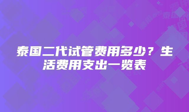 泰国二代试管费用多少？生活费用支出一览表
