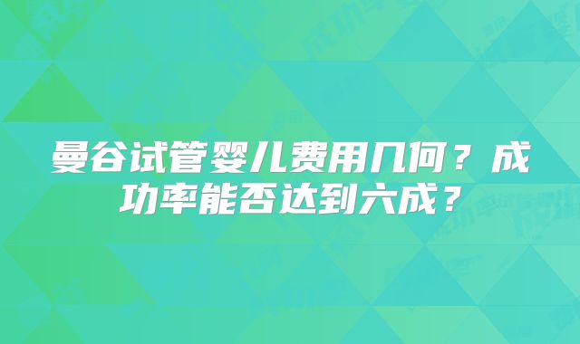 曼谷试管婴儿费用几何?成功率能否达到六成?